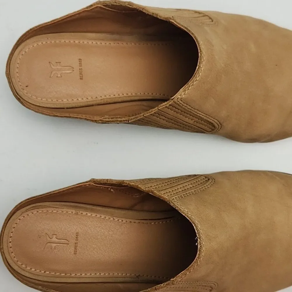 Frye Shoe Bootie Women 9.5 Brown Suede Leather Mule Slip On 2